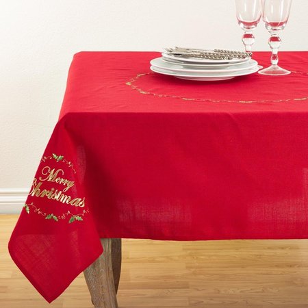 SARO LIFESTYLE SARO  Merry Christmas Embroidered Design Holiday Tablecloth - Red 0141.R54S